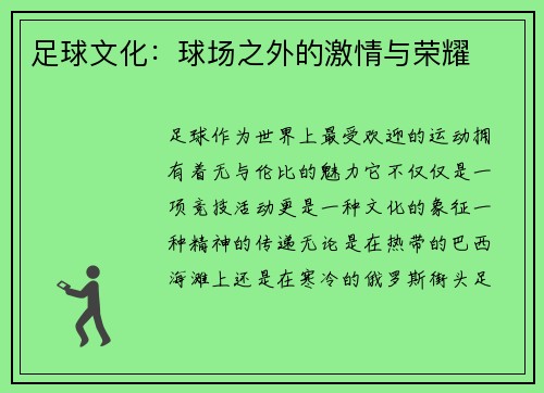 足球文化：球场之外的激情与荣耀