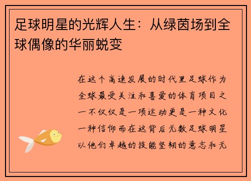 足球明星的光辉人生：从绿茵场到全球偶像的华丽蜕变